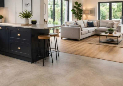 Vinyl Flooring in the Kitchen and Laminate Flooring in the Living Room